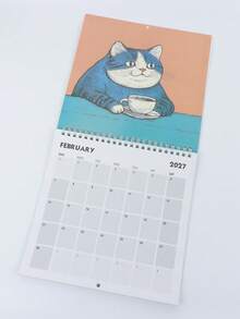 2027 Cat Drinking Coffee Fun Desktop Calendar, Vintage Illustration Cute Pet Desktop Decor Ornament, Holiday Gift Plan Check-In Vertical Calendar - A - View 2