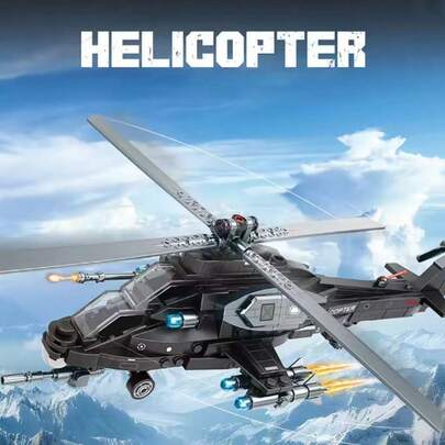 Military Attack Helicopter Building Blocks, Army Combat Gunship Model With Rotatable Propeller & Detachable Missiles, DIY Aircraft Brick Toy, Ideal Gift For Halloween, Christmas, Thanksgiving & Birthday For Teens & Adult Military Collectors