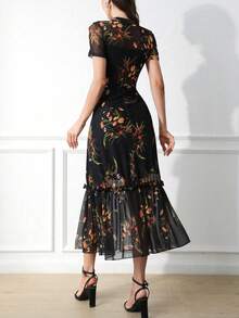 Women's Elegant Leopard Print Short Sleeve Dress with Slight Stretch Fabric, Casual and Chic Fall Style for Everyday Wear - Multicolor2 - Ver 7