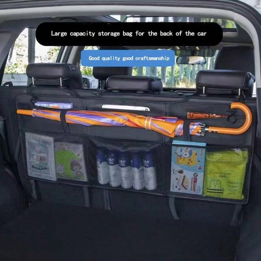 Bolsa de malla para almacenamiento en el maletero coche, organizador con compartimentos para SUV, MPV, asiento trasero, para paraguas, raqueta - A - Ver 1