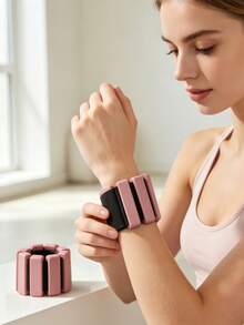 1 Pair 1lb/450g Silicone Weighted Wristbands, Detachable Adjustable Weight, Waterproof Sweat-Proof Washable, Extra Wide High-Adhesion Hook And Loop Closure, Secure Fit Without Shaking, Suitable For Wrist And Ankle, For Running, Yoga, Pilates, Jump Rope, Basketball And Other Sports, Pink/Black - Pink - View 9