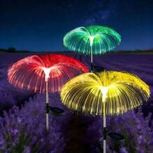 Fantasy‑Style Jellyfish Solar Ground Plug Lights, Stunning Multi‑Color Gradient Glow Display, Waterproof Fiber Optic Ornament Lights For Outdoor Patio, Path And Holiday Decoration - Multicolor - View 3
