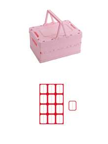 Collapsible Storage Box With Handle, Foldable Plastic Bin For Home Organization And Car Trunk, Space-Saving, Convenient, Easy To Carry. Small Slatted Storage Basket With Lid, Foldable Plastic Slatted Crate, Space-Saving Portable Outdoor Fruit And Vegetable Picnic Basket (Black, Pink, Small), Suitable For Home Kitchen, Office, Bathroom, Bedroom, Pantry. - Multicolor - View 12