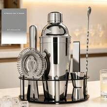 KCJLHGT 8Pcs Boston Cocktail Shaker Set With Black Stand, 25oz/20oz Stainless Steel Bartender Kit With Muddler Jigger Strainer Ice Tongs Bar Spoon And Cocktail Recipe For Home Bar Party - View 13