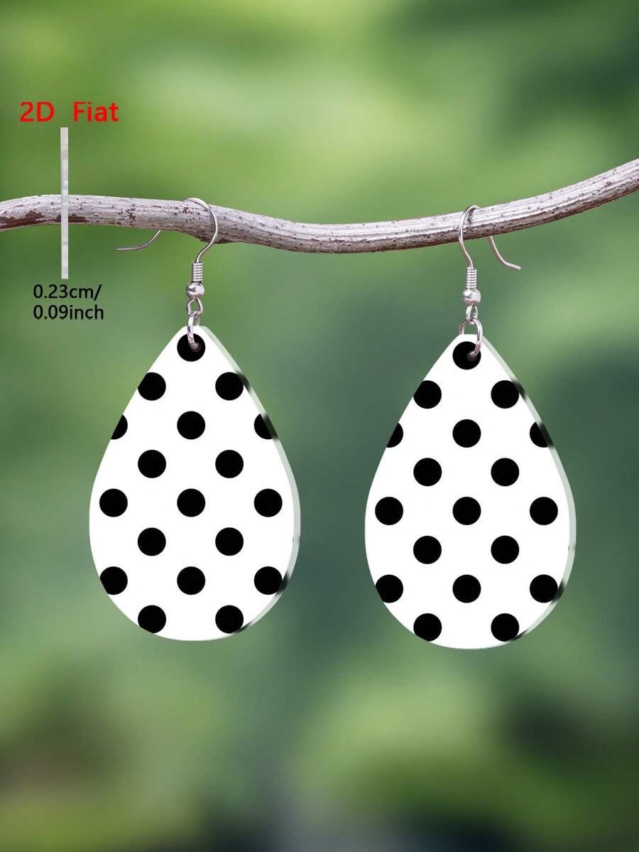 1 Pair 2D Flat Acrylic Water Drop Earrings With Minimalist Black And ...