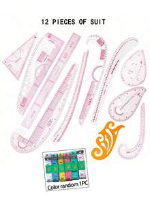 PIN Clothing Sewing Ruler Set, Garment Design Pattern Making Ruler, Cutting Measuring Ruler, Curved Ruler, Button Ruler, Arc Ruler, Soft Tape Measure, Pattern Making Ruler (Random Color Tape Measure) - Transparent - View 22
