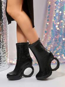 Black Solid Color Western Style Side Zipper Smooth Leather 2026 Stiletto High Heels Holiday Winter - Black - View 7
