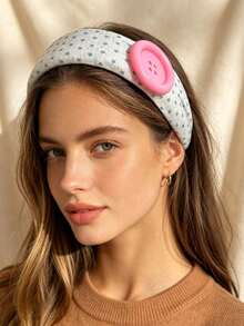 1pc New Design Button Wide Band Hair Hoop, Sweet & Cute Anti-Slip Headband For Birthday Party Outfit - Multicolor - View 10