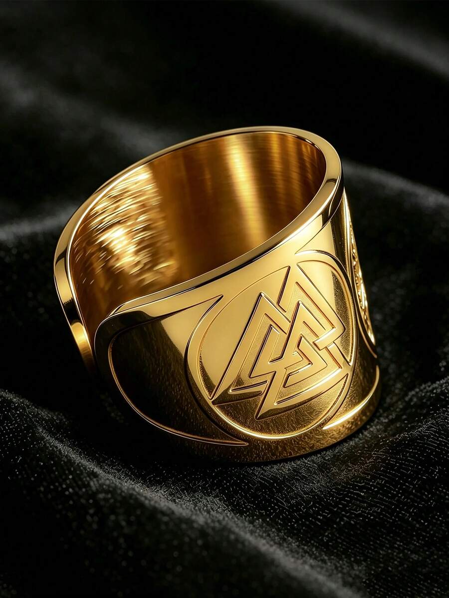 Stainless Steel Viking Triangle Knot Open Ring, Symbol, Unisex, Giving Courage, Bringing Glory, Iconic Totem To Change Destiny, Top Choice For Norse Mythology Enthusiasts - Open Ring - View 1