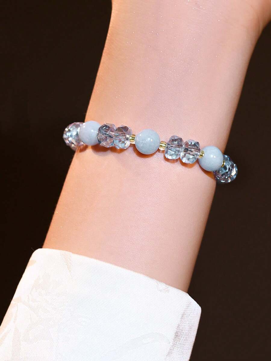 1pc New Multicolor Crystal Beaded Bracelet For Women, Stackable Minimalist Luxury Niche Delicate Bracelet, Elegant High-End Jewelry Accessory - Bracelet - View 1