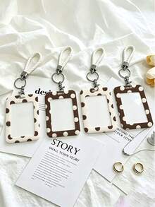 New Multi-Color Polka Dot Print Cartoon Style Push-Pull Card Holder (Card Holder + Keychain) - Suitable For Student ID, Meal Card, Transportation Card And Campus Card. Featuring An Anti-Loss Hard Shell Design, It Can Be Used As A Regular Card Holder, Business Card Holder, Credit Card Wallet Or ID Holder. A Must-Have For Holiday Travel And University Life. - Multicolor - View 5