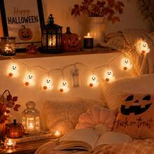 1pc 10 LED Halloween Spooky Ghost With Pumpkin String Light Hanging Indoor And Outdoor Decorative Lamp Battery Powered Suitable For Party Halloween Holiday Bedroom Bar Shop Park Garden Fireplace Tree Decor - Multicolor - View 8