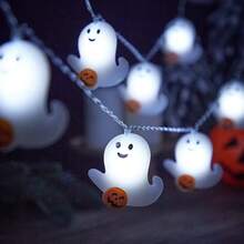 1pc 10 LED Halloween Spooky Ghost With Pumpkin String Light Hanging Indoor And Outdoor Decorative Lamp Battery Powered Suitable For Party Halloween Holiday Bedroom Bar Shop Park Garden Fireplace Tree Decor - Multicolor - View 5