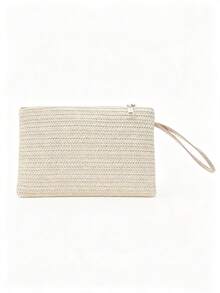 Personalized Embroidered Straw Handbag, Customized Bohemian Style Zipper Storage Bag With Wrist Strap And Zipper, Bridesmaid Makeup Bag, Summer Beach Vacation Clutch - Multicolor - View 13