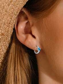 Anting Perak Murni, Anting Modis, Anting Kura-Kura Biru Lucu, Anting Lingkaran Zirkonia Kubik, Cocok untuk Pemakaian Sehari-hari, Hadiah Ulang Tahun - Perak - View 2