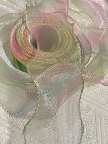 1 Roll 3/10 Yards Gradient Sheer Organza Ribbon With Gold Wired Edge, Perfect For Gift Wrapping, Flower Bouquets, Party Decor, Wedding Supplies & DIY, Christmas Gift Ribbon, Wrapping For Presents,Christmas Tree Decerations,Halloween Home Dec - Multicolor - View 18