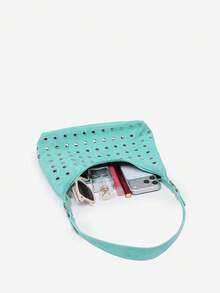 1pc Women's Vintage Autumn/Winter New Blue Suede Rivet Tassel Adjustable Shoulder Strap Baguette Bag, Suitable For Outings, Dates, Commuting, Shopping - Mint Blue - View 5