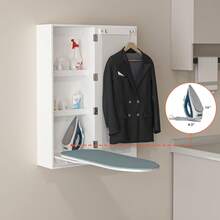 Rotation Wall Mounted Ironing Board With Storage Cabinet,Built In Ironing Board & Folding Support Frame, Wall-Mounted Mirrors For Home, Apartment & Small Spaces - 白色 - 查看 4