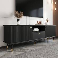 TV Stand With Open Shelves And Drawers - Black - 黑色 - 查看 10