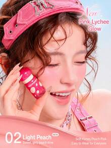 ROCK SWEET Liquid Blush, Highlighter And Contour 3-In-1 Multi-Effect Brightening Cream, Voluminous Glow, Daily Contouring And Skin Tone Brightening - 02# Pink Lychee Shimmer (Light Peach) - View 3