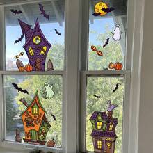 1/3/4 Sheets Halloween Window Decals Set - Spooky Haunted Houses, Pumpkins & Ghosts, Static Cling Stickers For Home & Party Glass Decorations - Multicolor - View 5