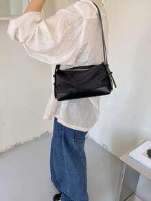 Minimalist Lightweight Pillow Bag, Short-Trip Storage Bag, Versatile Shoulder Crossbody Tote Bag - Black - View 7