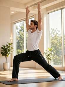 Men's Spring/Autumn Sports Long Pants, Comfortable And Sweat-Absorbent, Straight Leg, Suitable For Running, Basketball, Soccer And Gym Workouts - Black - View 4