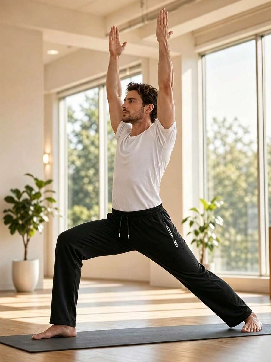 Men's Spring/Autumn Sports Long Pants, Comfortable And Sweat-Absorbent, Straight Leg, Suitable For Running, Basketball, Soccer And Gym Workouts - Black - View 1