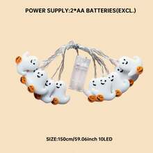 1pc 10 LED Halloween Spooky Ghost With Pumpkin String Light Hanging Indoor And Outdoor Decorative Lamp Battery Powered Suitable For Party Halloween Holiday Bedroom Bar Shop Park Garden Fireplace Tree Decor - Multicolor - View 12