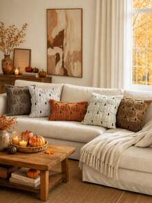 1pc/2pcs Autumn Pumpkin Pattern Embroidered Decorative Pillow Case, Halloween Soft Faux Wool Plush Pillow Cover, Suitable For Home Sofa Bedroom Chair - White - View 7