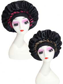 CONFLASS Women's Ruffle Contrast Color Satin Hair Bonnet, Soft Headband Sleep Cap, Silky Large Night Cap, Suitable For Curly And Natural Hair Sleep Hair Care Wrap - Multicolor - View 14