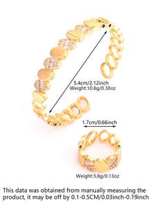 LIGHTSOME 2pcs/Set Women's Luxury Fashion Moon Open Bangle, 18K Gold Plated Copper With Zirconia, Middle Eastern Style Moon Tennis Bracelet Ring, Suitable For Daily Wear - Moon Bracelet Ring - View 8