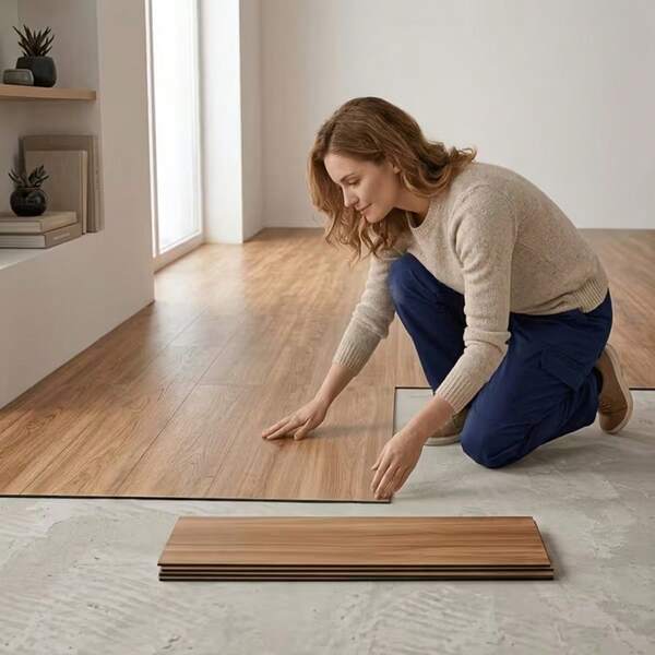 20 peças de autocolantes de chão autoadesivos em PVC com padrão de madeira, espessos, resistentes ao desgaste e impermeáveis, com cola de couro, para decoração DIY de casa, sala de estar, quarto e divisões