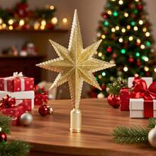 1pc 3D Octagonal Christmas Tree Topper Star, Shiny Gold/Silver Finish, Holiday Party, Home, Room, Office, Theme Party, Seasonal Scene Decoration, Durable Plastic, Lightweight And Easy To Hang, Indoor And Outdoor Use - A - View 5