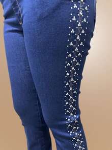 pthirillo Women Jeans - 側面飾有水鑽條紋 - 查看 5