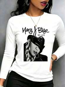 1 Pcs, Casual 100% Cotton Graphic Tee Women, Long Sleeve Tops Women, Halloween Women Clothing, Fall Outfits, Vacation Outfits For Woman - 白色10 - 查看 1