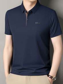 Pro Man Wardrobe Wrinkle-Free Adhesive Anti-Wrinkle Cooling Short Sleeve Polo Shirt, Casual Business Commute Wear - Navy Blue - View 4