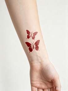 4pcs Ins Style Butterfly & Floral Henna Tattoo Stencils, Minimalist Flower & Butterfly Design, Reusable Hollow Stencil Stickers, Suitable For Daily Wear, Vacation, Music Festival, Party - Black - View 5