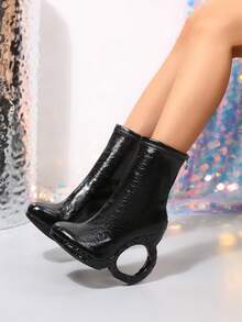 Black Solid Color Western Style Side Zipper Smooth Leather 2026 Stiletto High Heels Holiday Winter - Black - View 8