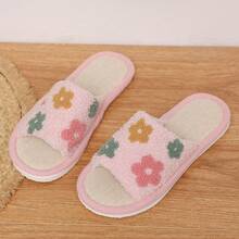 Floral Plant Fresh Soft Fuzzy Comfortable Flat Slippers For Home Floor - Pink - View 8