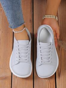 AOSEIN Women's Plus Size Wide Toe Box Athletic Shoes, Faux Leather Striped Decor, Front Lace-Up, Soft Sole, Lightweight, Suitable For Daily Casual Wear - Grey - View 2