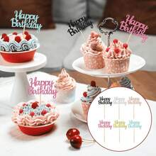 24 Peças Topper de Bolo de Aniversário Feliz com Glitter Brilhante, Toppers de Cupcake Multicoloridos, Decorações de Bolo para Festa de Aniversário, Suprimentos para Sobremesas e Confeitaria - Multicolorido - Visão 4