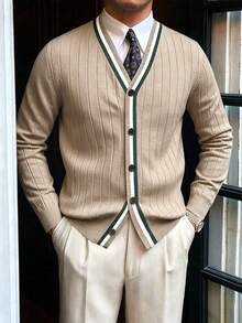 Men's Vintage Old Money Style Commuter Cardigan Jacket, Suitable For Autumn/Winter, Pairs With Suit And Shirt - Apricot - View 1