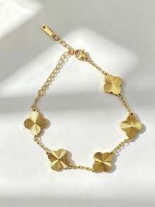 3pcs/1pc Luxury Versatile Hollow Clover Rhinestone Bracelet Set, Women's Jewelry Set, Suitable For Daily, Party, Vacation Wear, Gift For Girlfriend, Best Friend - Gold - View 5