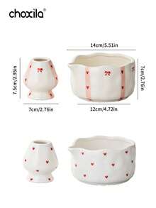 choxila 1 Set/2pcs Korean Ins Style Cute Ceramic Matcha Bowl And Tea Whisk Holder Set, Handmade Shaped With Hand-Painted Asymmetrical Design, Handmade Tilted Bowl - Pink Matcha Bowl Two-piece Set - View 10