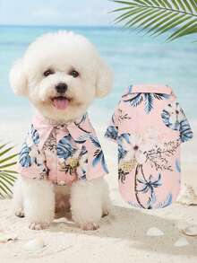 1件無彈力修身版型寵物夏威夷風襯衫，適合小型貴賓犬、比熊犬，特別不適合大型犬（尺寸偏小，建議購買大1~2個尺寸） - 粉色 - 查看 8