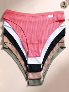 5件組女款性感三角內褲 V腰無縫三角褲 羅紋棉 純色 舒適透氣內著 - 彩色 - 查看 2