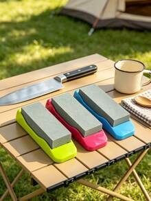 Vigour Summer 2pcs (Whetstone + Non-Slip Base) High Hardness Double-Sided Whetstone With Non-Slip Base, Multi-Functional Small Sandstone For Home Kitchen Knife Sharpening, Suitable For Housewives, Outdoor Camping Enthusiasts, Auto Repair Technicians, Craftsmen, Applicable To Home Kitchen, Outdoor Camping, Auto Repair, Craft Workshop, Industrial Processing, Quickly Sharpen And Repair Knives, Easy To Maintain And Wear-Resistant Sharpening Tool, Knife, Scissors, Plane Sharpening Device - A - View 1