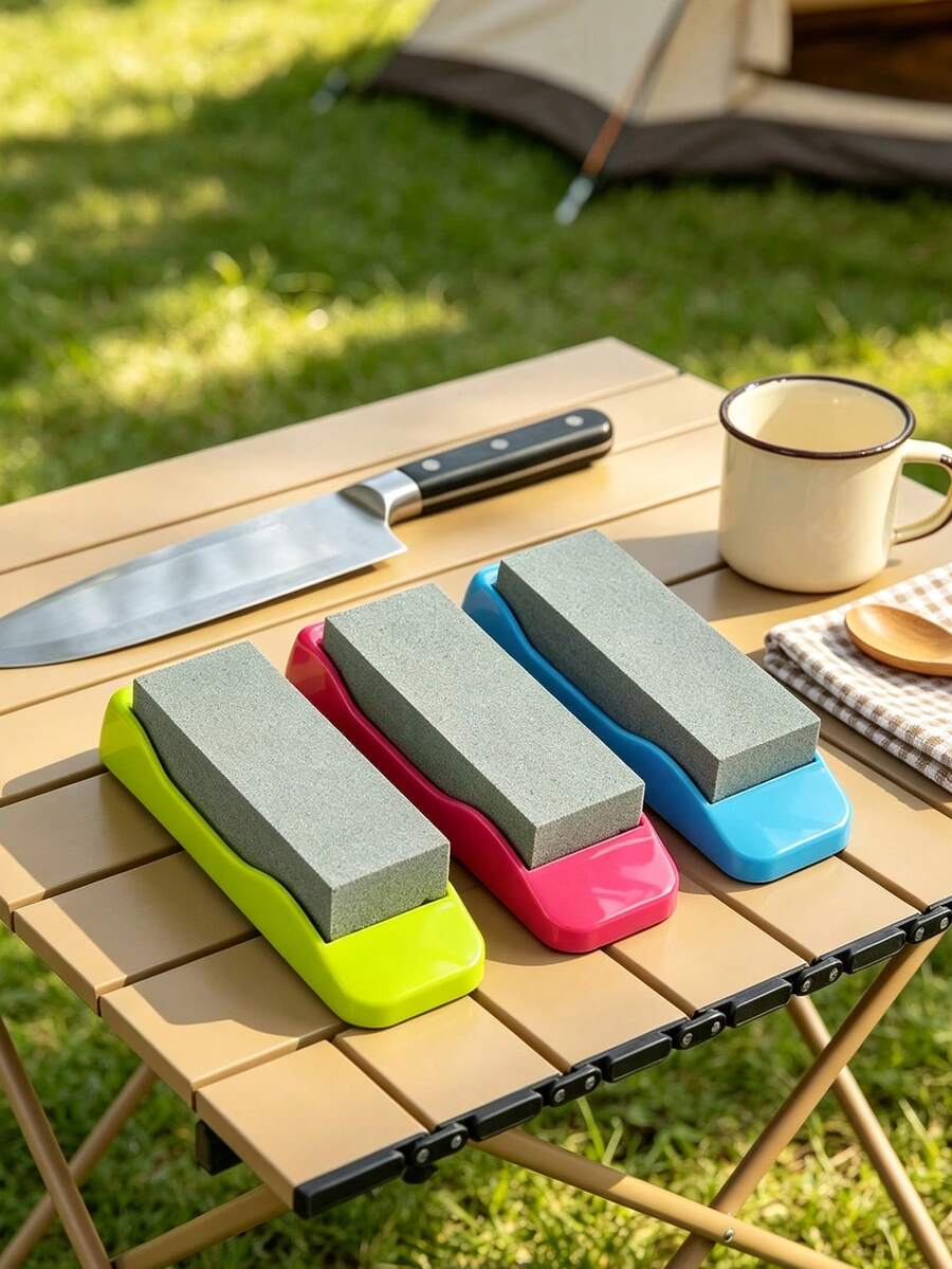Vigour Summer 2pcs (Whetstone + Non-Slip Base) High Hardness Double-Sided Whetstone With Non-Slip Base, Multi-Functional Small Sandstone For Home Kitchen Knife Sharpening, Suitable For Housewives, Outdoor Camping Enthusiasts, Auto Repair Technicians, Craftsmen, Applicable To Home Kitchen, Outdoor Camping, Auto Repair, Craft Workshop, Industrial Processing, Quickly Sharpen And Repair Knives, Easy To Maintain And Wear-Resistant Sharpening Tool, Knife, Scissors, Plane Sharpening Device - A - View 1