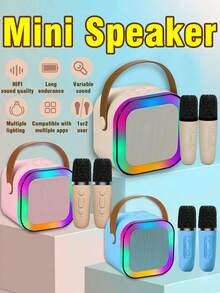 1 Set Wireless Microphone Speaker Set, Chinese Style Karaoke Home Interactive Audio, Family Party Outdoor Mini Portable KTV Singing, Multi-Function Card Slot External Speaker, One-Click Vocal Removal, Breathing Light - View 2